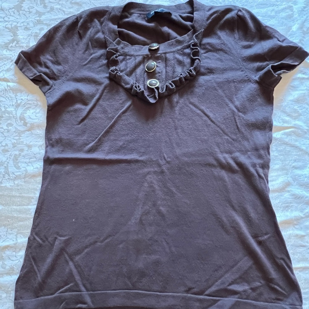 Banana Republic Brown Cotton short sleeve Sweater with Button Embellished